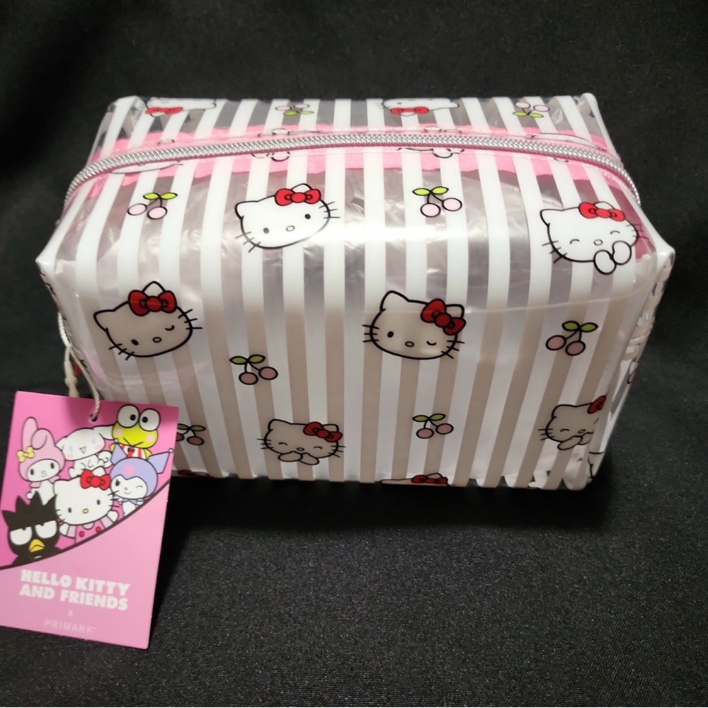 Primark Hello Kitty Striped Cosmetic Bag - Pink and White